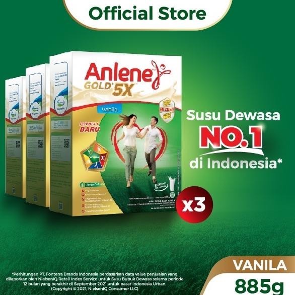 

NO_MORE Anlene Gold 5X Susu Bubuk Dewasa Vanila 3 x 885g - Nutrisi Tinggi Kalsium Untuk Tulang, Sendi, dan Otot