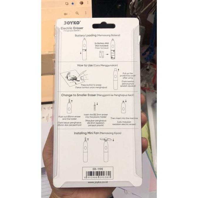 

@@@@] penghapus elektrik / electric eraser JOYKO tipe er 119 E model pendek kipas angin ( plus isi @ 8 buah 2 ukuran) dan holder 2 buah ( batere tidak termasuk)