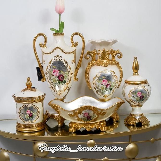 Pajanga Keramik Guci Vas Bunga Keramik Emas Gold Mewah Dekorasi