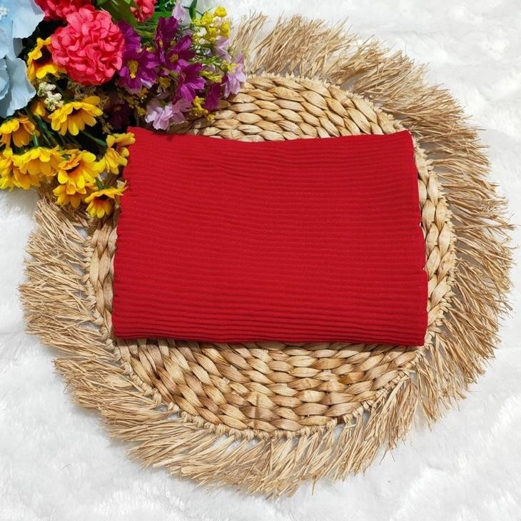 Pashmina Plisket Merah Cabe Warna Cerah