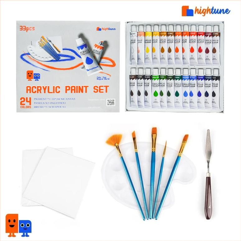 

Hightune Acrylic Paint Set Cat Akrilik Set 12/24 Warna 10ml/12ml Lukis Kanvas Acrylic Dasar/Primer Nugi
