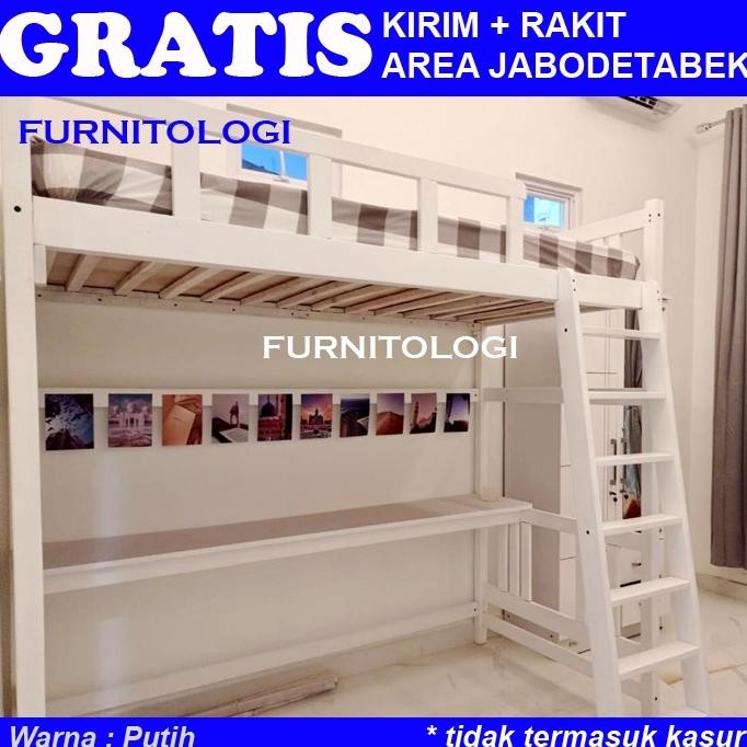 Ranjang Tingkat Loft Bed Ranjang Susun dengan Meja Belajar - Lofbed Ranjang 1 Tingkat Nugi