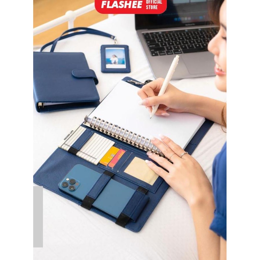 

Tersedia Flashee Navy Binder Kulit A5 - Notebook Agenda Kuliah Ring 20 Polos Premium