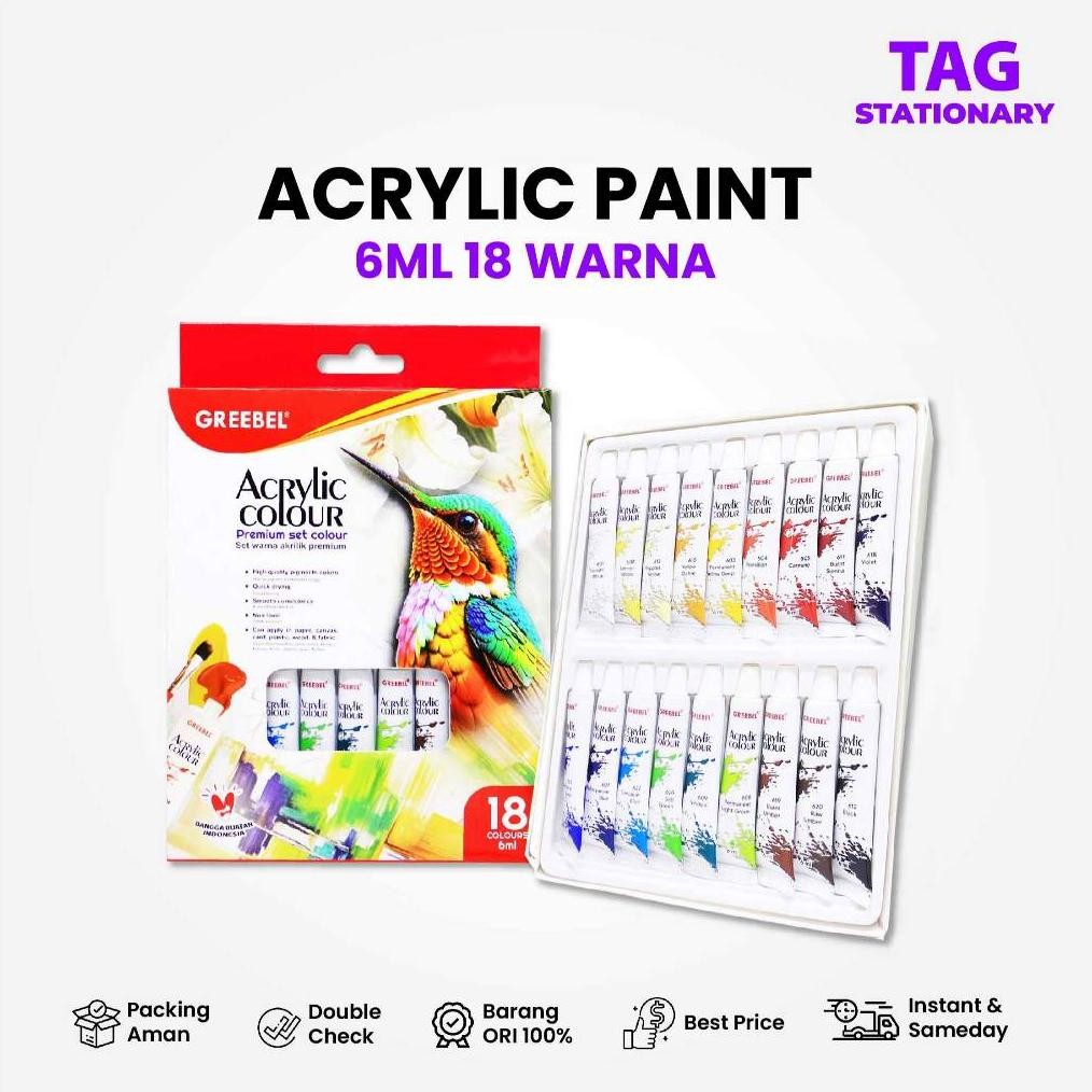 

GREEBEL Cat Lukis Akrilik / 18 Warna 6 Ml (SET) / Acrylic Paint / Timur Agung Grosir Nugi
