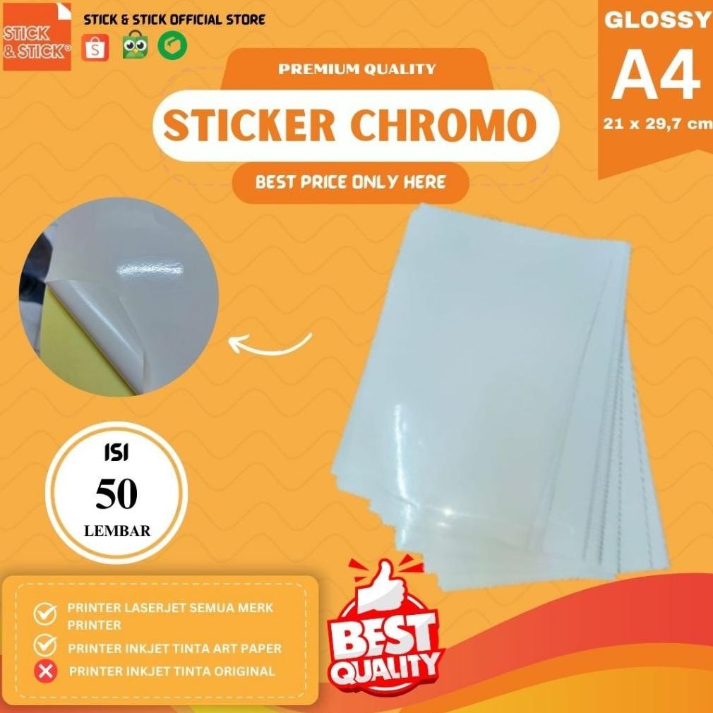 

TERMURAH!! Sticker CHROMO Glossy A4 Isi 50 Lembar Nugi