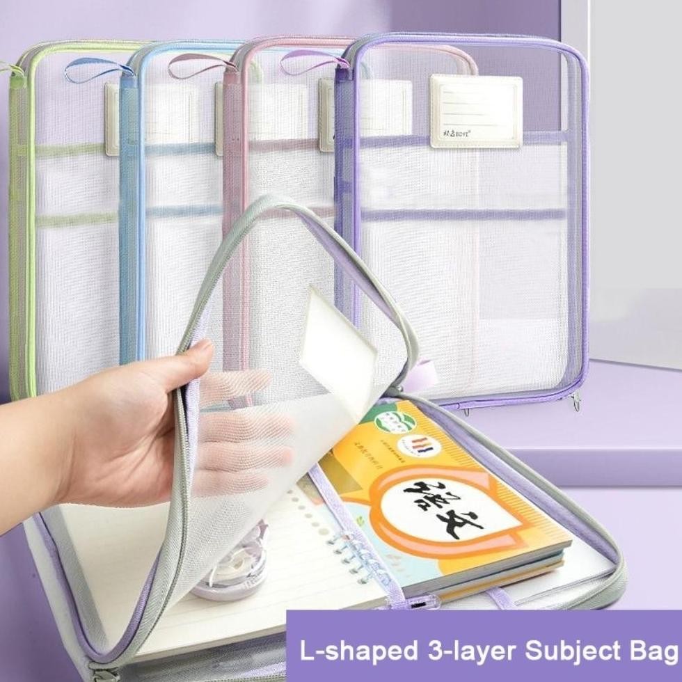 

Tas Dokumen Transparan 3 Lapis / Tas Buku Portabel Jaring Tas Penyimpanan Kertas Nugi