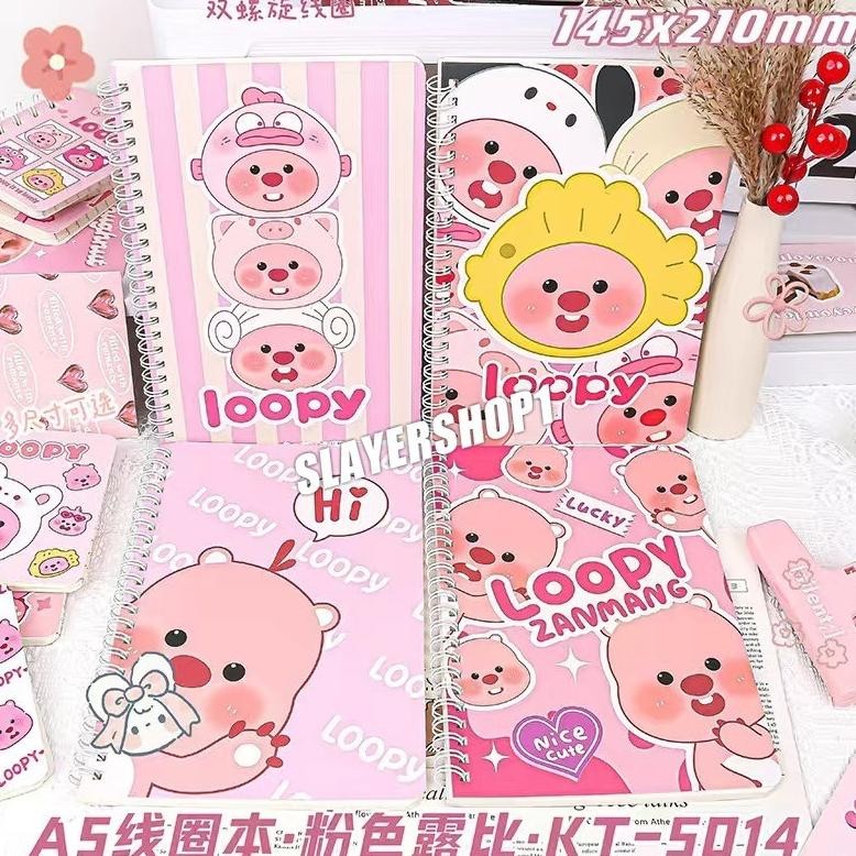 

[Ready] Loopy Capybara Notebook A5 1 Paket 4 Pcs Buku Diary Aesthetic Buku Jurnal Aesthetic Sekolah 60 Lembar Nugi