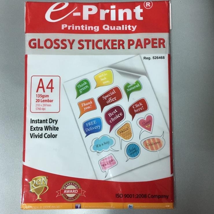 

Kertas Sticker 135gsm e-Print Sticker Glossy Paper 135 gsm Nugi