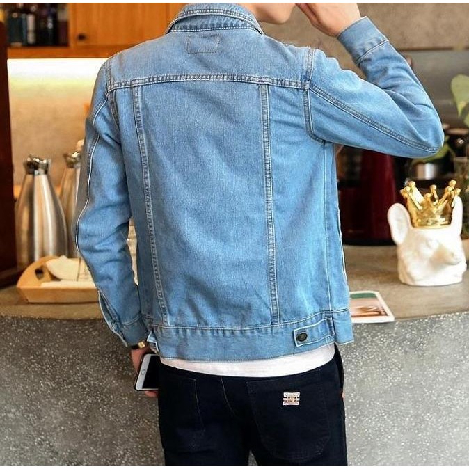 JAKET JEANS DENIM POLOS PRIA WANITA Nyaman Panjang Hitam Hitam Blazer Casual GM