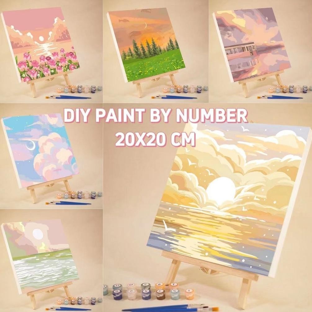 

DIY Paint By Number 20CM Kit 1 Set Kanvas Lukis Nature Bunga Series DIY Paint By Number With Frame Nugi