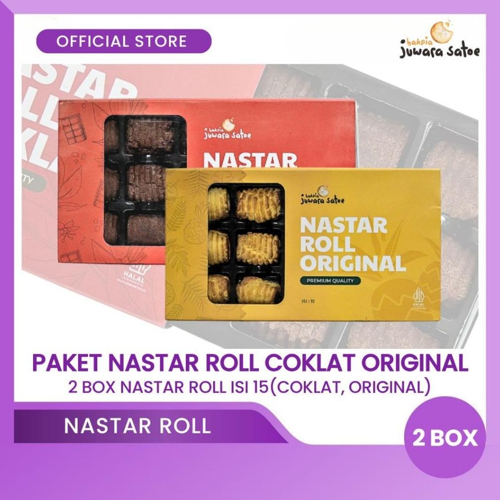 

NO_MORE BAKPIA JUWARA SATOE [ 2 Box ] Paket Nastar Roll Isi 15 (Original dan Coklat) - Oleh Oleh Khas Jogja