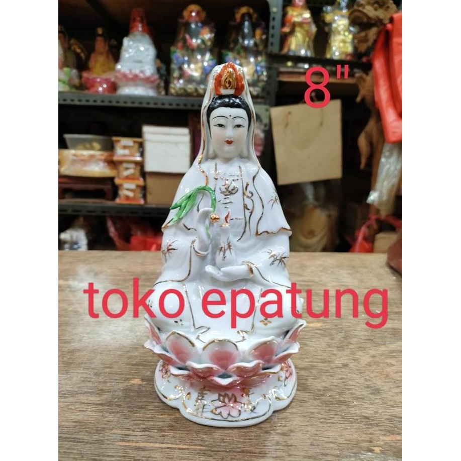 patung dewi kwam im / kwan in / guan yin - 8 inch keramik