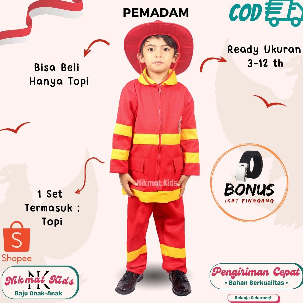 Baju pemadam kebakaran anak seragam kostum stelan baju pemadam Damkar pemadam kebakaran anak baju pr