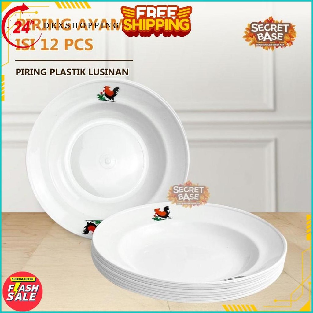 (Isi 12Pcs) Piring Ayam Jago - Piring Plastik Lusinan Tebal / Mangkok Prasmanan Aesthetic Buah Origi