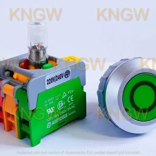 Push Button + Lamp 30Mm Push Lock Auspicious - Push Button Lampu New Stok