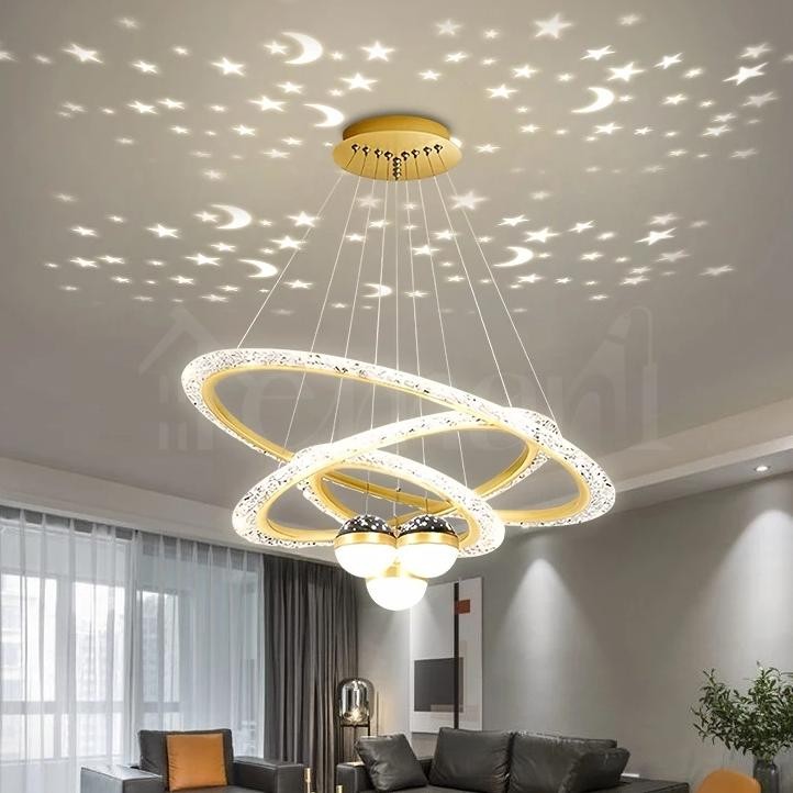 Lampu Hias Gantung Minimalis Ruang Tamu 80+60+40cm LED Lampu Kamar Tidur REMOTE CONTROL 3 Warna +3Ri
