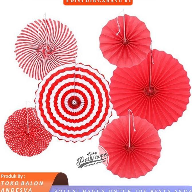 *****] paper fan merah putih / paper flower isi 6 / dekorasi pesta / paperfan