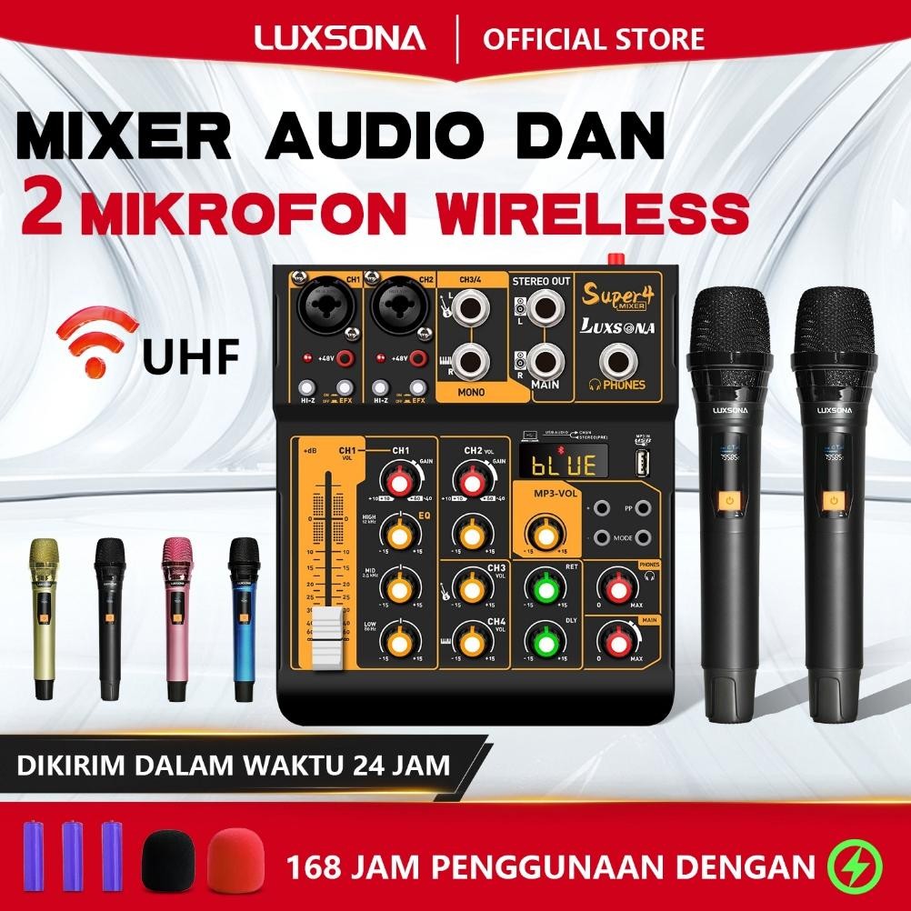 RAKSA LUXSONA 4-channel audio mixer + 2 UHF wireless microphones/professional mixer/mini high-end mi