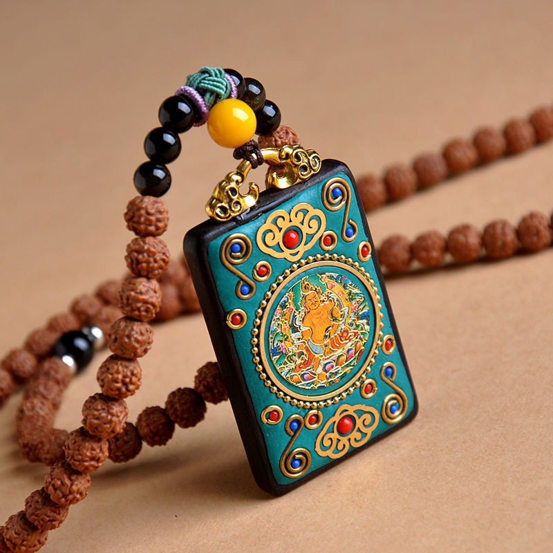 Liontin Buddha Dewa Kekayaan Gaya Tibet Tarik Kekayaan Kartu Ebony Hitam Patung Buddha Thangka Ornam