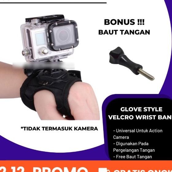 Glove Style Velcro Wrist Band With Mount 360 Derajat For Action Camera Yi Kogan Gopro Ca B