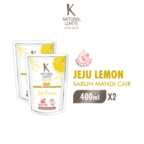K Natural White Sabun Mandi Cair Jeju Lemon Pouch 400 ml x2
