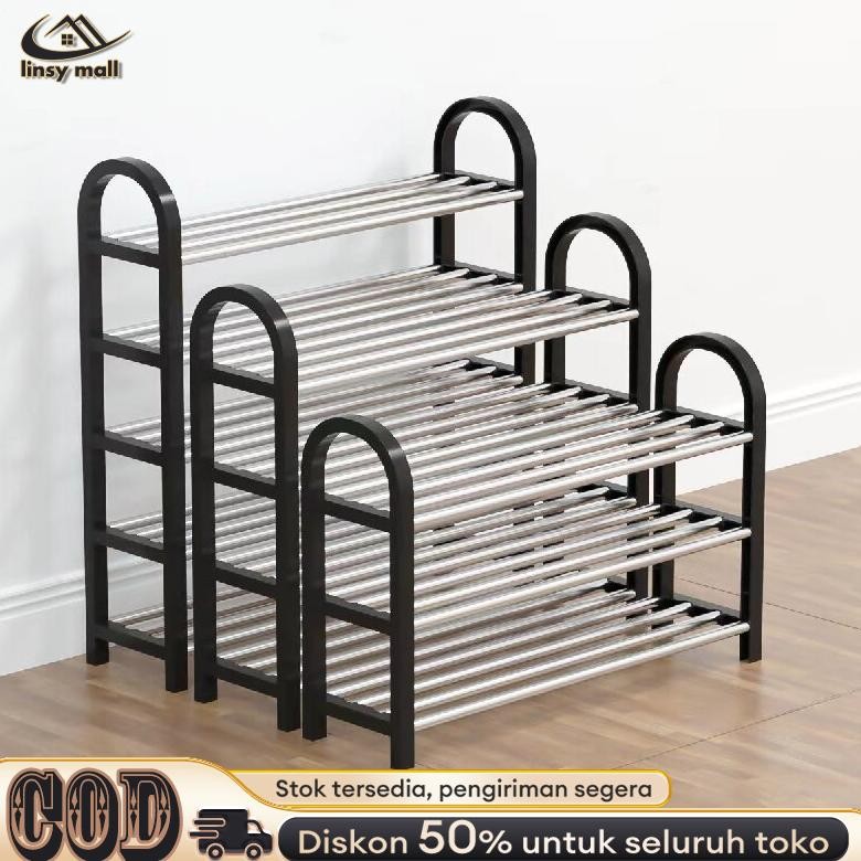 Bahan Plastik & Stainless Rak Sepatu Sandal 5/4/3 Tingkat Tempat Sepatu Estetik 75x20x75cm