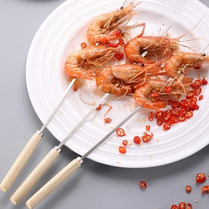 TUSUK SATE STAINLESS STEEL 50 PCS 34CM GAGANG BESI TEBAL ANTI LENGKET