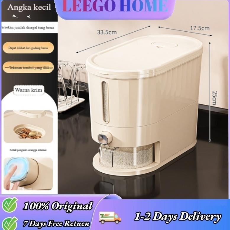 LEEG0 5/10KG/20kg Dispenser Beras Wadah Beras Tempat Penyimpanan Beras Anti Kutu Anti Debu Wadah ber