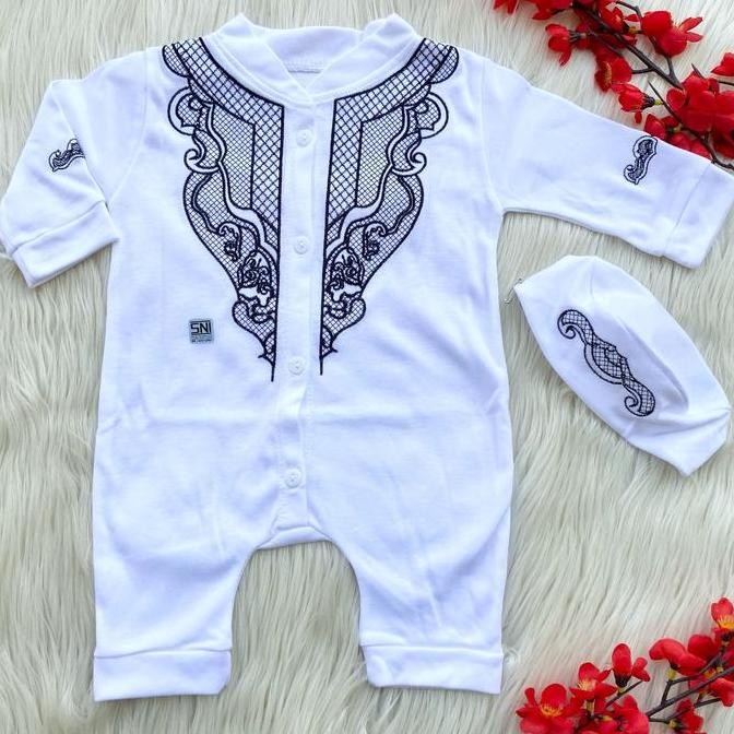 Baju setelan newborn romper koko muslim bordir keren anak bayi cowok laki murah bestseller -kok LM