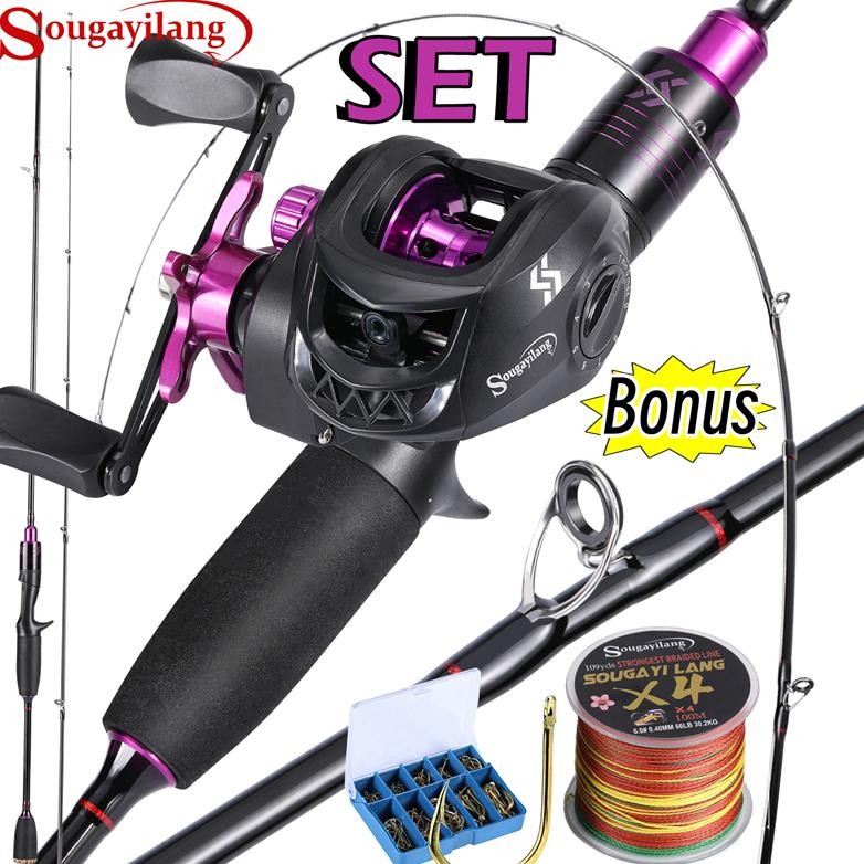 Sougayilang Joran Pancing Set 180cm 210cm 7.2:1 Reel Pancing Carbon Joran BC Joran Set Lengkap