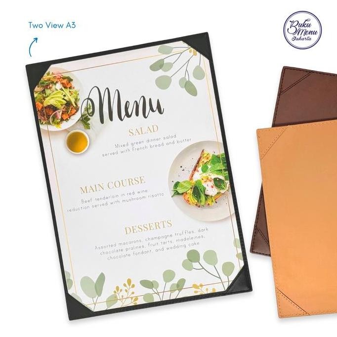 

new buku menu kulit jakarta a3 2 sisi - varian coklat muda, tua, hitam - restoran & cafe