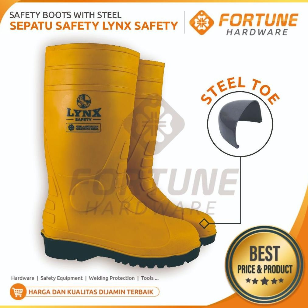 DF214>> Sepatu Boot Safety Rubber LYNX SAFETY With Steel Toe Ujung Besi