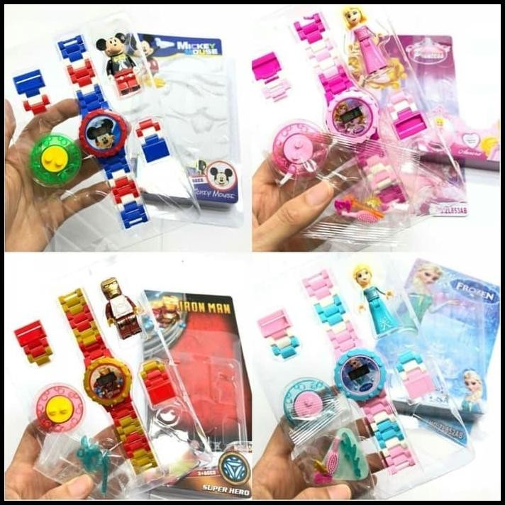 Jam Tangan Lego Karakter Anak Princess/Frozen/Mickey/IronMan/Spiderman
