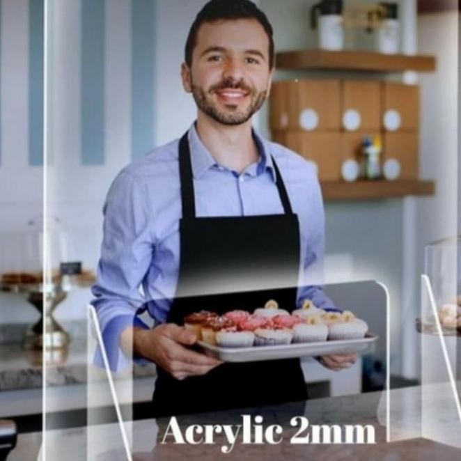 sekat meja acrylik / pembatas batas / sekat anti corona uk 60x40cm