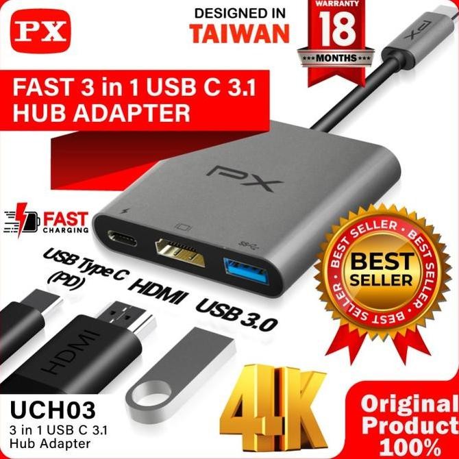 BEBAS ONGKIR - PX Digital Multimedia Type C Hub Converter to USB3.0/HDMI/VGA/LAN/AUX