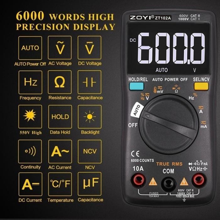 Zoyi Zt-102A Upgrade Auto Multimeter Digital Avometer Multitester Ori Original Dan Terpercaya