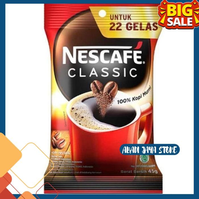 

NESCAFE COFFEE CLASSIC BAG 45 GR NESCAFE KOPI INSTAN CLASSIC 45GR BY ABADI JAYA STORE