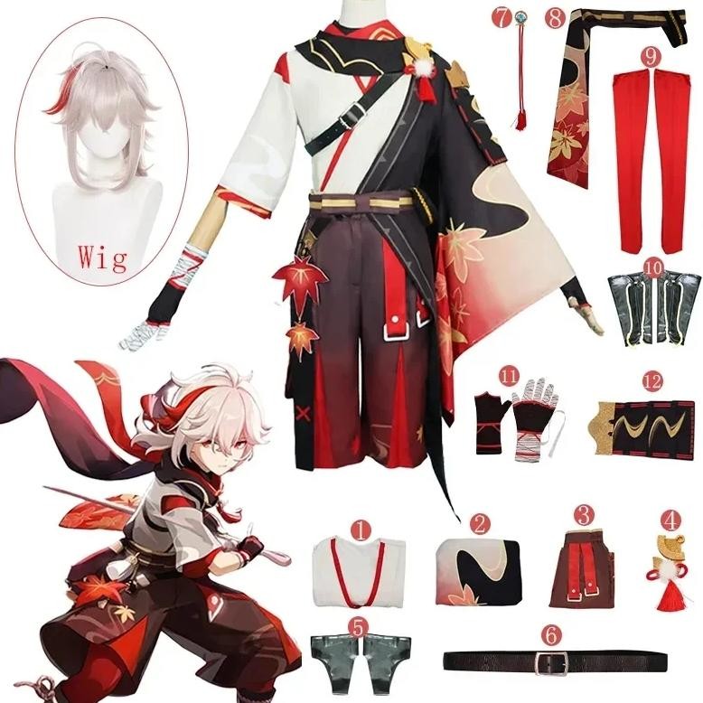 Genshin Impact Kaedehara Kazuha Cosplay Costume Halloween Carnival Samurai Costume Wig