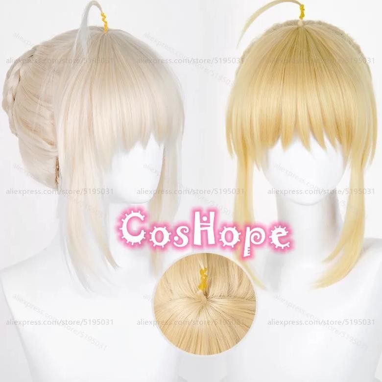 Saber Altria Pendragon Cosplay Wig 30Cm Milk Golden Wig Cosplay Anime Cosplay Wigs Heat Resistant Sy