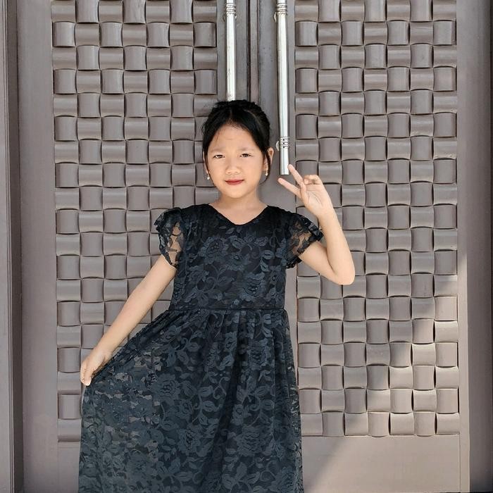 Kif Dress Brukat Anak Warna Hitam Baju Pesta Anak Dress Tutu Anak