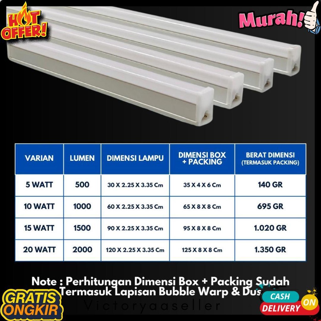 Lampu Tl5 Neon T5 Led 5/10/15/20 Watt Tube Warna Warni 30 Cm / 60 Cm / 90 Cm / 120 Cm Terlengkap Dan