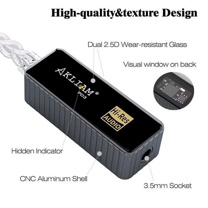 Akliam PD3 CS43198 + CT7601 DAC Chip USB Type C to 3.5mm Adapter Converter