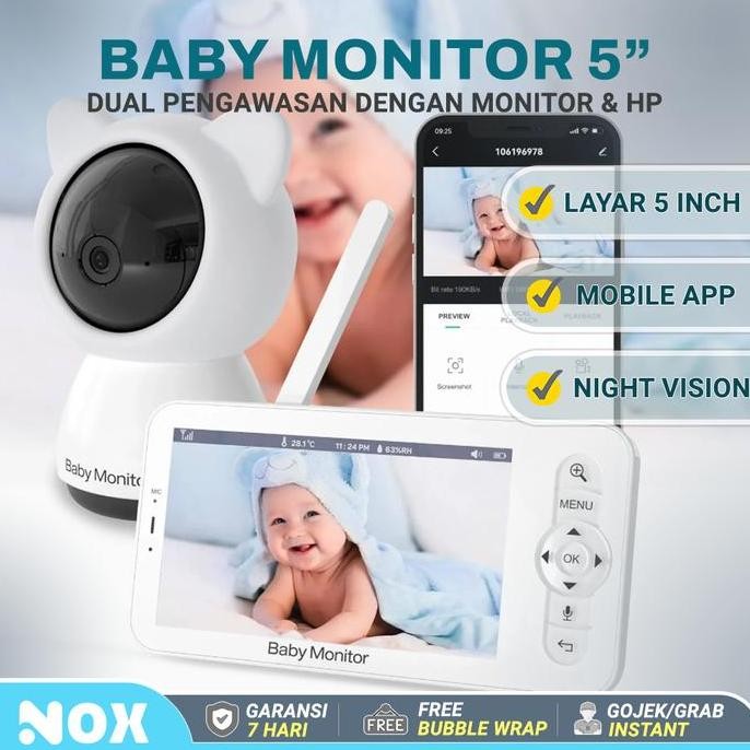 TERMURAH - Baby monitor layar LCD 5" app control cctv monitor bayi night vision