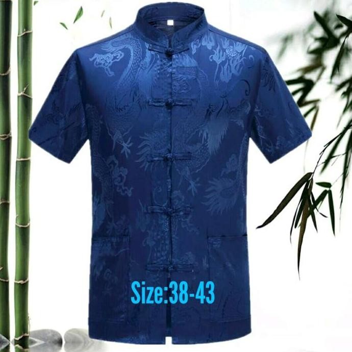 atasan cheongsam imlek pria import lengan pendek AS