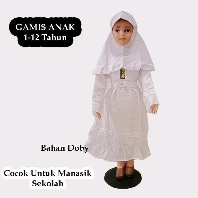 GAMIS BAJU KURUNG ANAK PEREMPUAN KHUSUS WARNA PUTIH BAHAN TOYOBO USIA 4-12 TAHUN KERUDUNG MUSLIM PAN