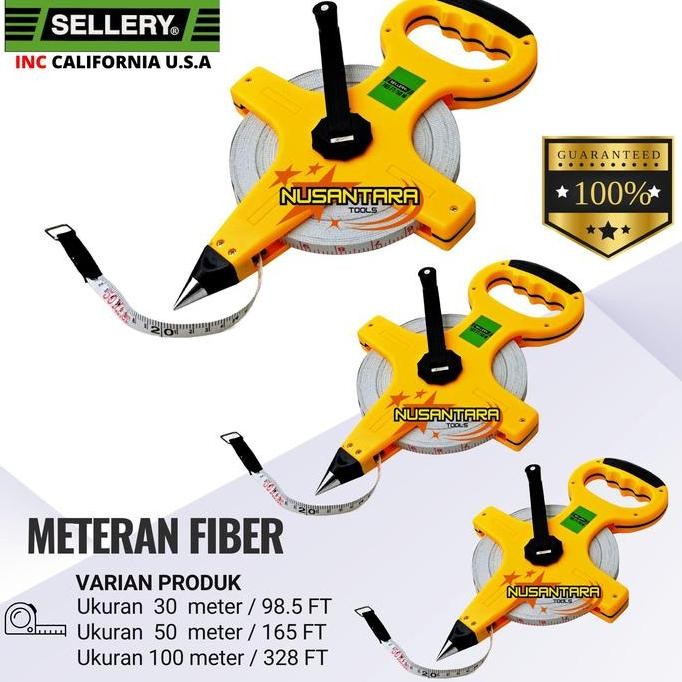 Meteran Tancap Sellery Roll Fiber 30/50/100 Meter Alat Ukur Tanah Bangunan Asli Original Murah