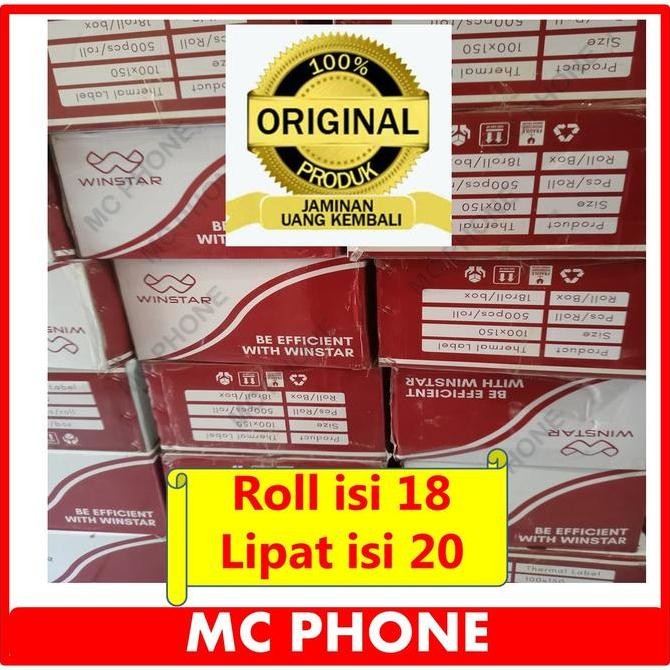 

TERMURAH - 1 Dus Kertas Label Sticker Resi Thermal 100x150 Isi 500 Roll Lipat Winstar Original