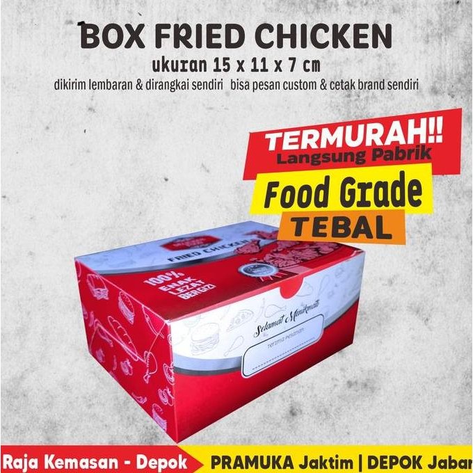 

TERBARU - Box Fried Chicken Un xx7 cm Bahan Ivory Food Grade Motif Menarik (isi 0 pcs)