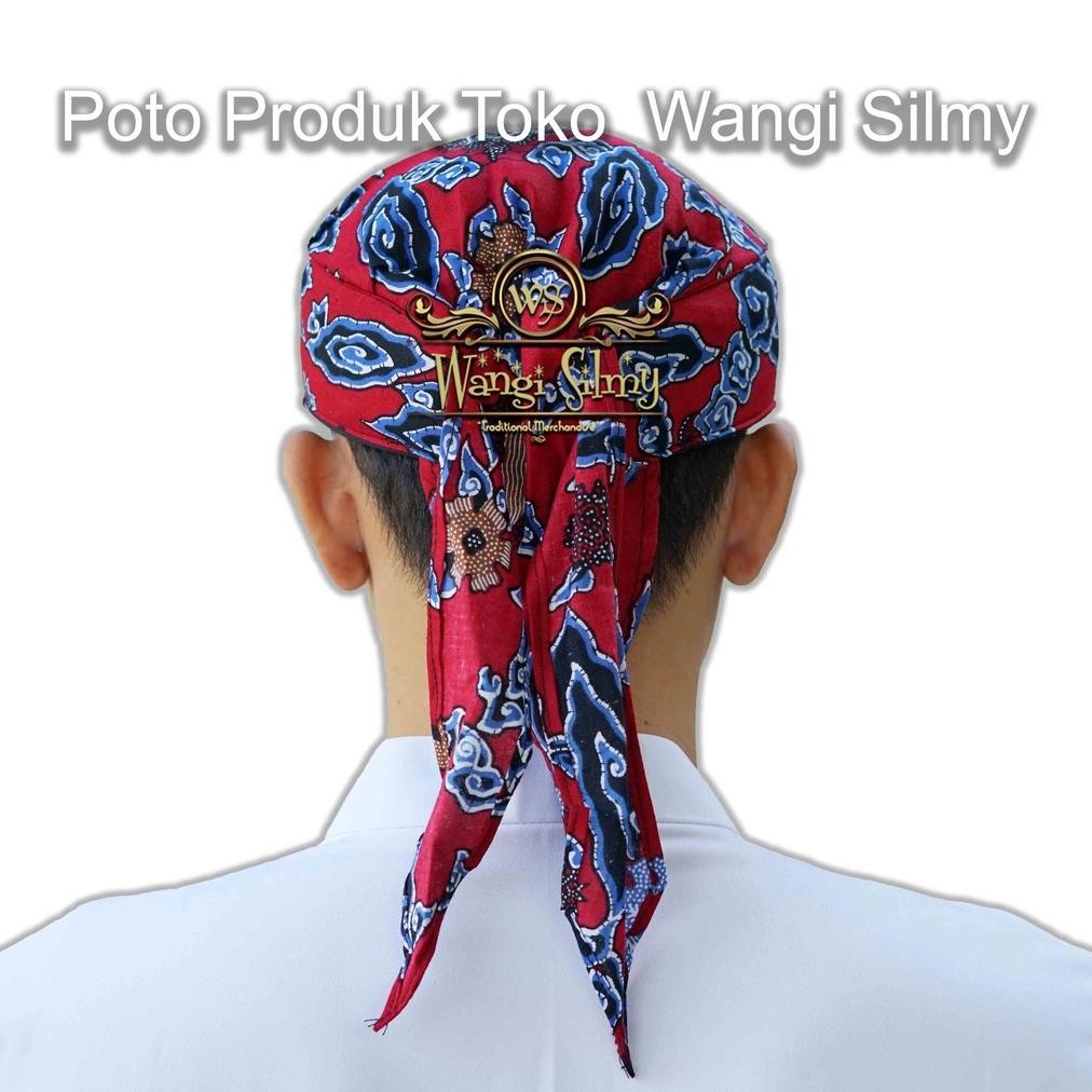 Ds_12 Iket Sunda Batik Mega Mendung Khas Cirebon Merah - Blangkon Sunda Motif Batik Cirebon - Blangk