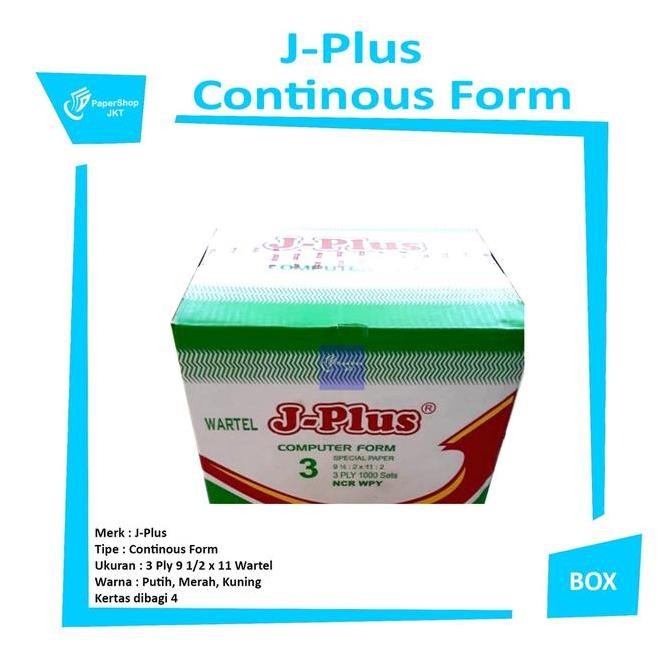 

TERLARIS - JPLUS - Continous Form 3 Ply 9 1/2 x 11/2 Wartel Kertas Komputer - Box